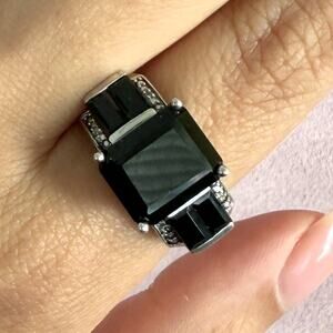 sterling silver diamond accent black tourmaline ring size 8.75
